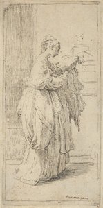 Fille portant un coussin, vue de profil vers la droite, 1590-1690