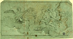 Anges musiciens dans les nuages (recto) ; Clerc assis (verso)