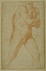 Homme nu marchant en avant, les bras croisés et regardant par-dessus son épaule droite - Guido Reni