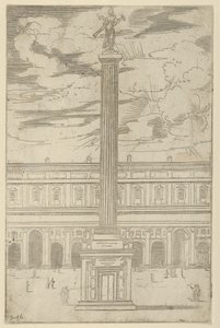 Colonne triomphale avec figure féminine de la Renommée tenant une trompette au sommet, une décoration temporaire, 1598 - Guido Reni