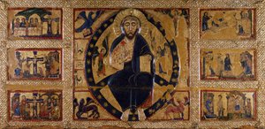 Le Rédempteur et les symboles des évangélistes, par Guido da Siena, peinture sur bois - Guido da Siena