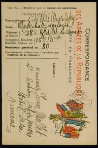 Carte postale autographe à Jean Mollet, datée du 16 septembre 1915 - Guillaume Apollinaire