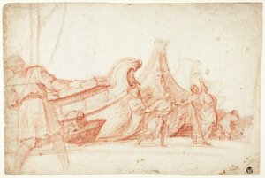 Scène de quai (recto) ; Deux esquisses de figures masculines (verso)