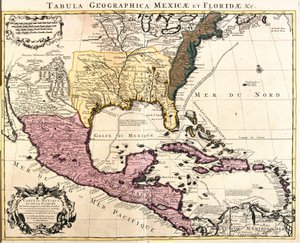 Carte du Mexique et de la Floride (USA) avec les îles des Caraïbes (Cuba, Haïti, Jamaïque, Antilles) (gravure)