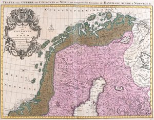 Carte des pays nordiques, royaumes du Danemark, de Suède et de Norvège