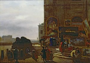 Vente de peintures devant l