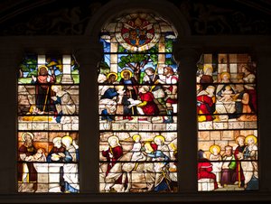 Épisode de la vie de Jésus, vitrail de Guillaume de Marcillat (1470-1529) 1509, Chœur de la Basilique Santa Maria del Popolo, Rome - Guillaume de  Marcillat