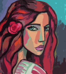 Fille avec une fleur dans les cheveux, 2008 (gouache sur papier)