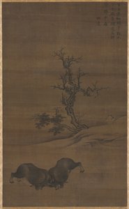 Garçons de troupeau et buffles dans un paysage - Guo Min