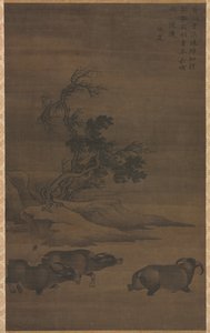 Garçons de troupeau et buffles dans un paysage - Guo Min
