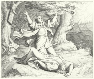 Alexis, ami de Martin Luther, après avoir été frappé par la foudre pendant leurs voyages, 1505 - Gustav Ferdinand Leopold Konig