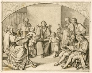Introduction des hymnes religieux protestants allemands par Luther avec ses enfants et amis sous la direction de Johannes Walther (1496-1570) - Gustav Ferdinand Leopold Konig