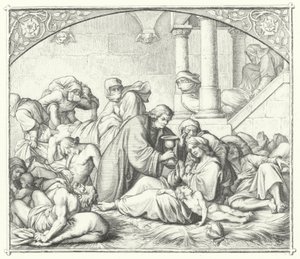 Martin Luther offrant du réconfort aux victimes de la peste (gravure) - Gustav Ferdinand Leopold Konig