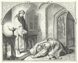 Martin Luther avec le marchand Hans Kohlhase (gravure) - Gustav Ferdinand Leopold Konig