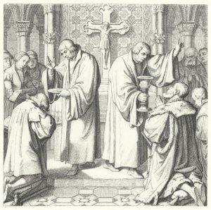 La Sainte Communion montrée sous forme protestante et catholique (gravure)