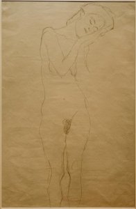 Nu féminin de face, mains sur la joue - Gustav Klimt
