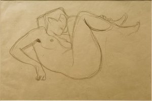 Nu féminin accroupi avec les jambes repliées (étude) - Gustav Klimt