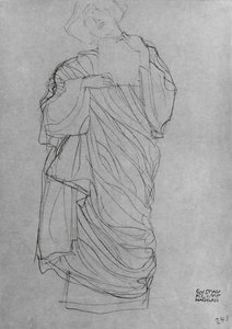 Femme debout en robe tenant une carte - Gustav Klimt