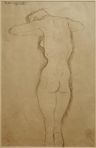 Nu de dos debout, les bras pliés horizontalement (Étude) - Gustav Klimt