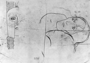 Études pour Ver Sacrum 1900 - Pallas Athene et une Tête Tragique, 1897-98 (crayon et crayon bleu sur papier calque)