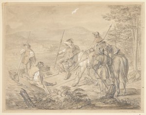 Paysage avec cavaliers près d