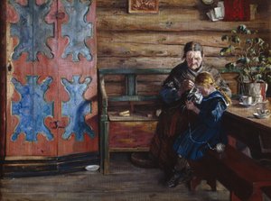 Intérieur de ferme avec petite-fille - Gustav Wentzel