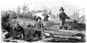 Mineurs français travaillant une longue rigole, Californie, XIXe siècle - Gustave Adolphe Chassevent Bacques
