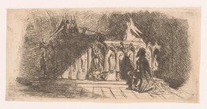 Homme agenouillé devant une tombe gothique - Gustave Buschmann