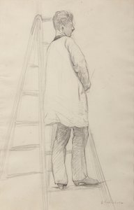 Étude pour Peintres de Maison : Homme sur une Échelle, Vue de Trois-Quarts Dos - Gustave Caillebotte