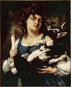 Une paysanne avec un chevreau