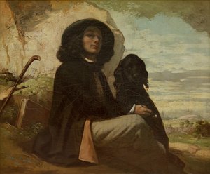 Courbet avec son chien noir - Gustave Courbet