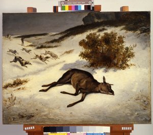Une biche coincée dans la neige - Gustave Courbet