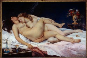 Le sommeil. Deux femmes nues enlacées dans un lit