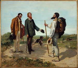 La rencontre ou « Bonjour Monsieur Courbet ». Rencontre entre Alfred Bruyas et Gustave Courbet. Peinture par Gustave Courbet (1819-1877) - Gustave Courbet
