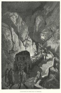Une diligence sur la route de Grenade (gravure) - Gustave Dore