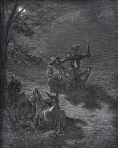 Un discours nocturne - de "Don Quichotte de la Manche" par Miguel Cervantes (1547-1616) - gravure sur bois d
