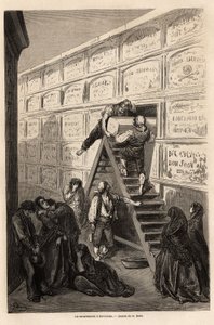 Funérailles à Barcelone, dessin de Gustave Doré, pour illustrer son voyage en Espagne avec C. Davillier en 1862. Gravure dans « Le tour du monde », édité par Edouard Charton