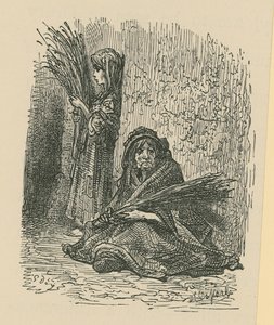 Une femme et une jeune fille vendant des fleurs séchées - Gustave Dore