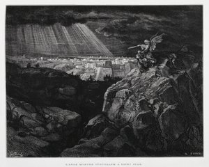 Un ange avec Saint Jean-Baptiste devant Jérusalem, Illustration de la Bible de Doré - Gustave Dore