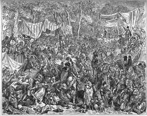 Arrivée de Don Quichotte au mariage de Camache - de "Don Quichotte de la Manche" par Miguel Cervantes (1547-1616) - Gravure sur bois d