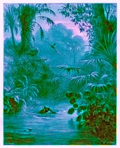 Atala et Chactas traversant une rivière, illustration de 