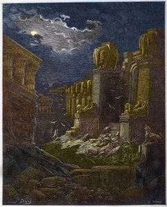 Babylone en ruine - La Chute de Babylone - Babylone en ruine (vision de Saint Jean) - Gravure dans « La Bible illustrée » par Gustave Doré (1832-1883) - Gravure de « La Bible de Doré »