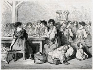 Cigarreras de Séville. Manufacture de cigares, ouvriers, tabac. Dessin de Gustave Doré illustrant le "Voyage en Espagne" de Charles Davillier - Gustave Dore