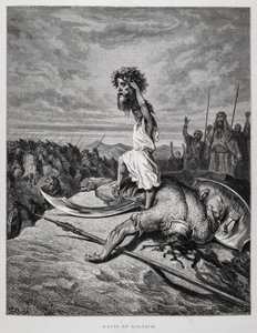 David tue Goliath, Illustration de la Bible de Doré