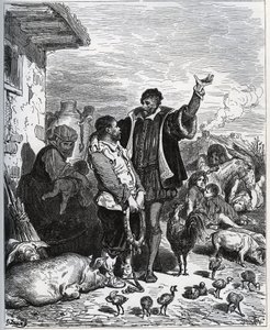 Don Quichotte convainc son voisin Sancho Panza de devenir son écuyer - de "Don Quichotte de la Manche" de Miguel Cervantes - Gustave Dore