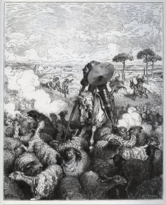 Don Quichotte attaque un troupeau de moutons, croyant qu