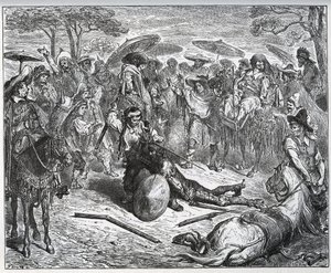 Don Quichotte battu au milieu d