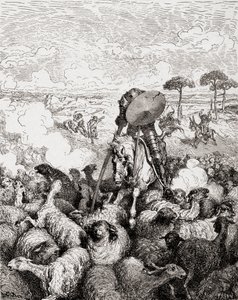 Don Quichotte combattant le troupeau de moutons, de Die Gartenlaube, pub. 1905