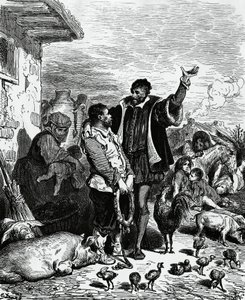 Don Quichotte emmenant Sancho Panza de chez lui et le nommant gouverneur, illustration de Gustave Doré pour l