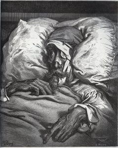 Don Quichotte blessé - de "Don Quichotte de la Manche" par Miguel Cervantes (1547-1616) - Gravure sur bois d